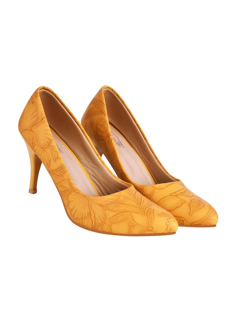 Shoetopia Women's Stiletto Heel Pumps Yellow, 4 UK - Image 1