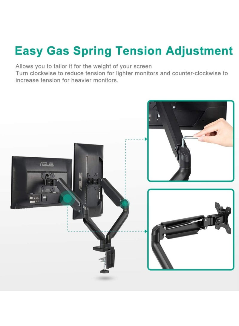 ELTRAZONE Dual Monitor Mount Stand - Height Adjustable Monitor Arm Stand Fully Articulating Counterbalance Gas Spring Desk Mount for Two 17 to 32 inch Screens - Image 4