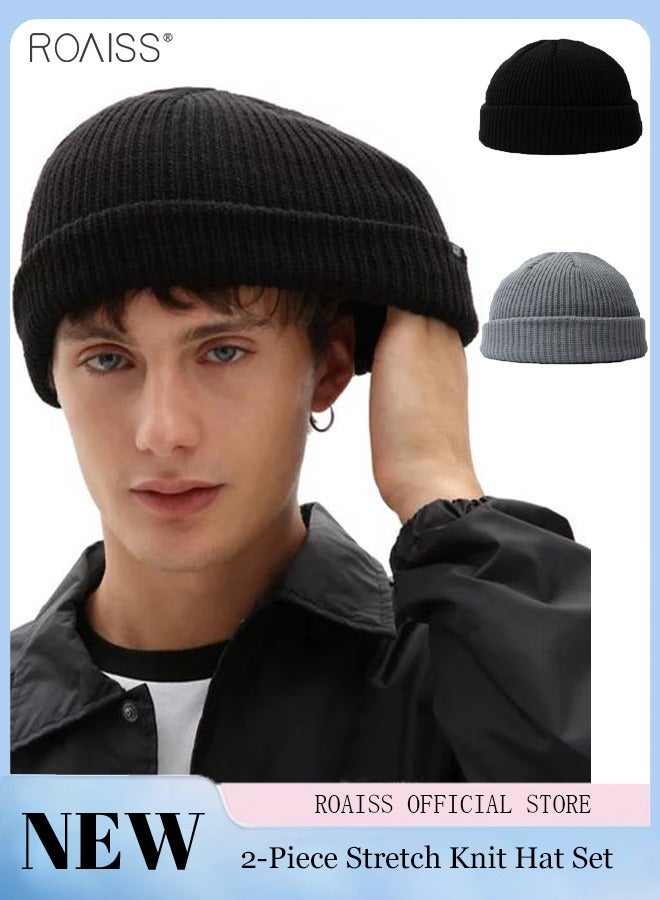 Men's and Women's 2-piece Knitted Hat Autumn and Winter Warm Pullover Hat Solid Color Versatile Wool Hat Outdoor Fashion Hat