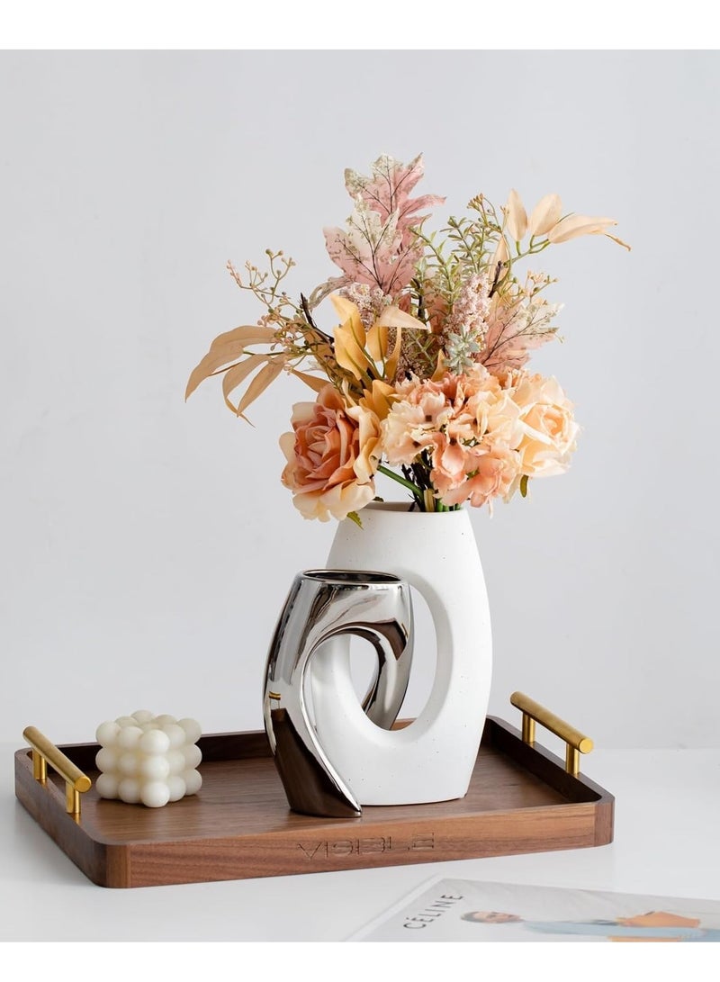 SYOSI Artificial Fake Flowers Plants Silk Flower Arrangements Wedding Bouquets Decorations Plastic Floral Table Centerpieces for Home Kitchen Garden Party Décor (Champagne) - Image 3
