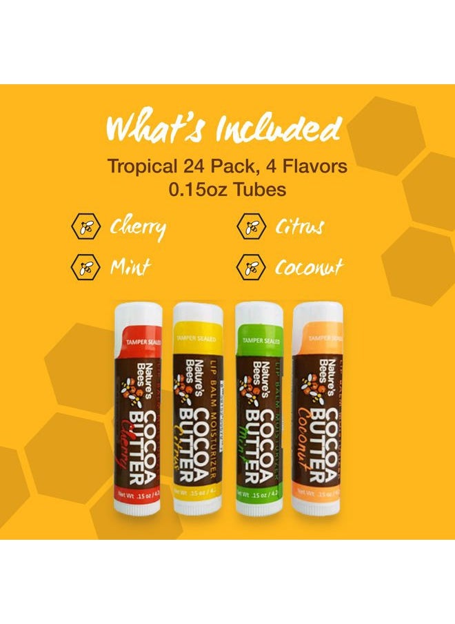 Nature's Bees - Cocoa Butter Lip Balm, Lip Care for Dry Lips, Made with Coconut Oil, Beeswax, Vitamin E, Aloe, and Shea Butter, 0.15 oz Each, 4 Flavors, Citrus, Coconut, Cherry, and Mint, 24 Pack - Image 1