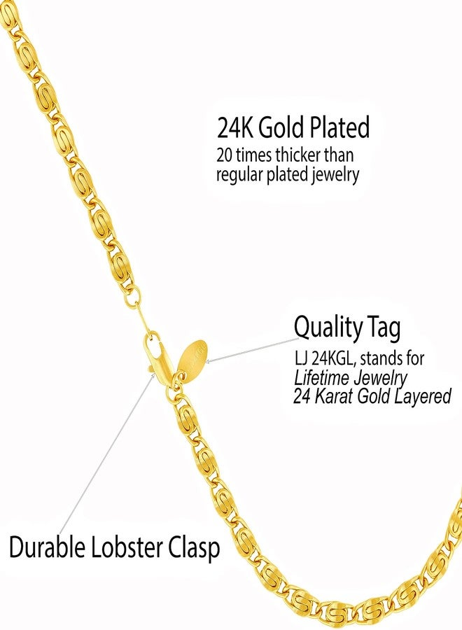 LIFETIME JEWELRY Womens Gold Anklet 24k Real Gold Plated Diamond Cut Scroll Ankle Bracelet (11, 5mm) - Image 4