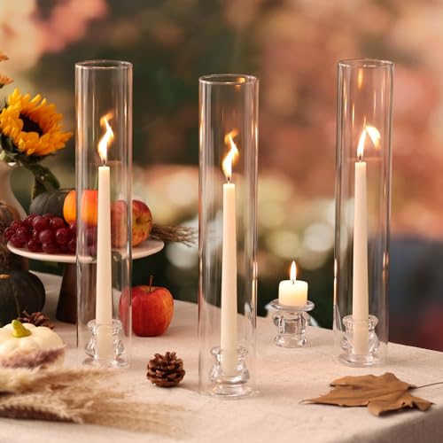 Volens Hurricane Glass Candle Holders - Set of 6 Candlestick Holders for Taper Candles with Windproof Cylinder Covers 14" Tall Clear Glass Chimney Cover for Wedding Table Centerpiece Home Decor - Image 2