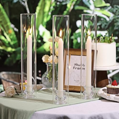 Volens Hurricane Glass Candle Holders - Set of 6 Candlestick Holders for Taper Candles with Windproof Cylinder Covers 14" Tall Clear Glass Chimney Cover for Wedding Table Centerpiece Home Decor - Image 3