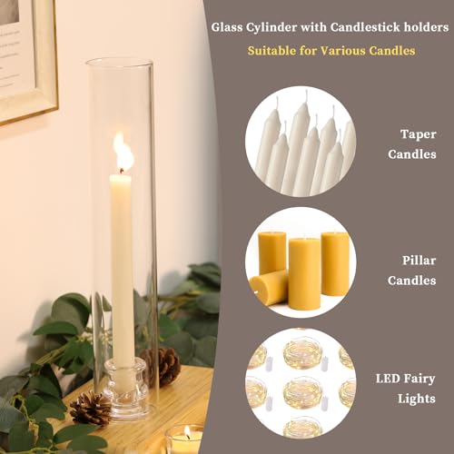 Volens Hurricane Glass Candle Holders - Set of 6 Candlestick Holders for Taper Candles with Windproof Cylinder Covers 14" Tall Clear Glass Chimney Cover for Wedding Table Centerpiece Home Decor - Image 5