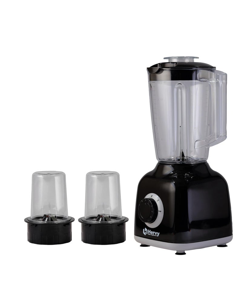 Hervy Maxy Blender, 1.6L Capacity, 400W, 2 Speeds + Turbo, with 2 Spice Grinders (Black) - Image 1