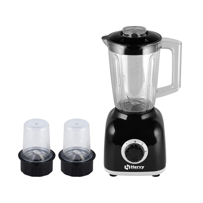 Hervy Maxy Blender, 1.6L Capacity, 400W, 2 Speeds + Turbo, with 2 Spice Grinders (Black) - Image 2