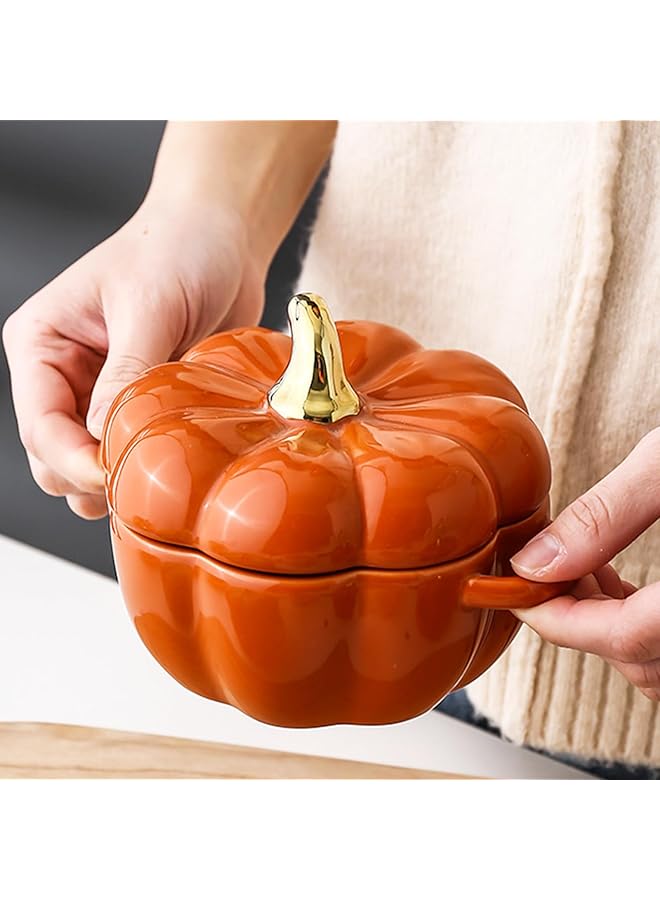 NALACAL فرن هولندي خزفي على شكل قرع مع غطاء - طبق خبز صغير ووعاء خزفي للحلويات - قدر مغطى لطيف للتقديم الفردي والصلصات وديكور طاولة العطلات (برتقالي) - Image 4