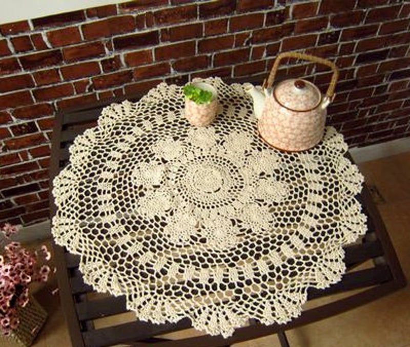 Laivigo New Handmade Crochet Cotton Lace Round Table Cloth Doilies Doily24 InchBeige