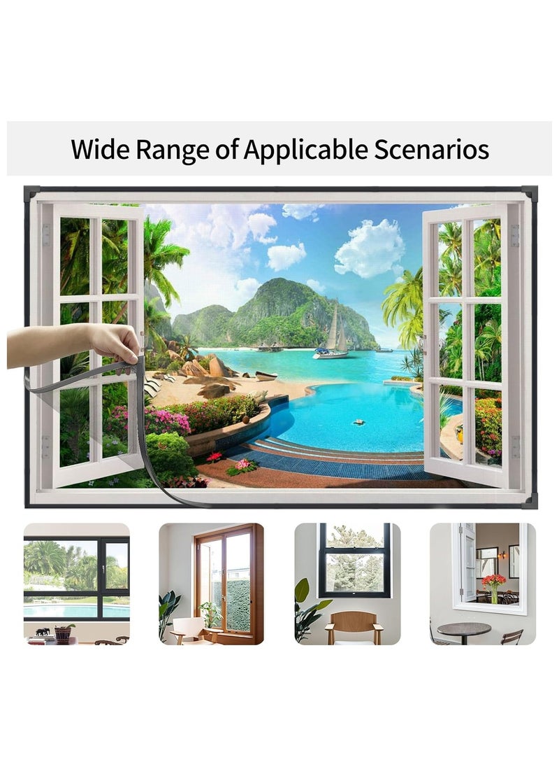PP Nano Magnetic Window Screen 100cm×120cm DIY Magnetic Fly Screen for Windows Adjustable Mosquito Net Insect Mesh with Magnetic Strip (Grey Frame Grey Net)