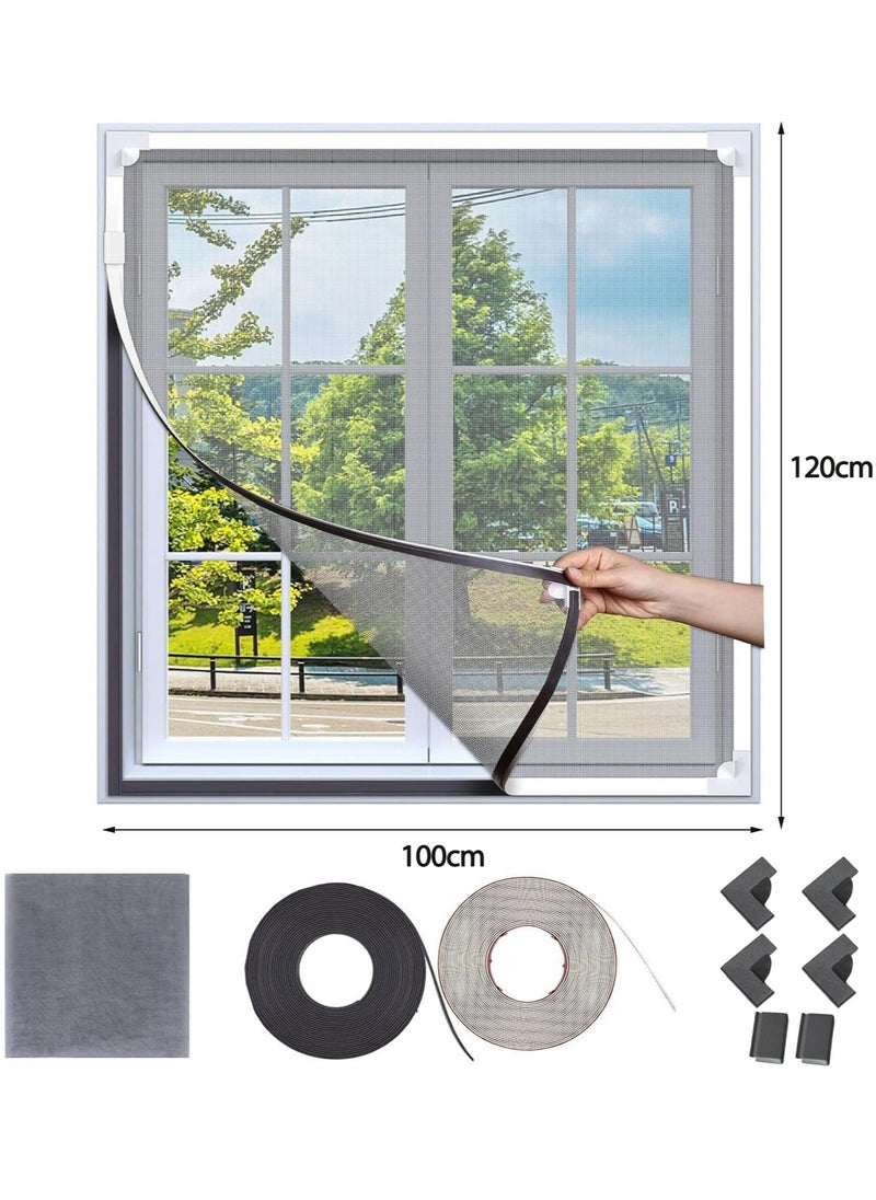 PP Nano Magnetic Window Screen 100cm×120cm DIY Magnetic Fly Screen for Windows Adjustable Mosquito Net Insect Mesh with Magnetic Strip (Grey Frame Grey Net)