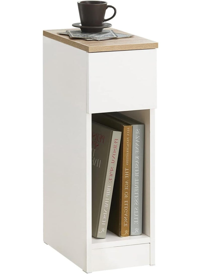 MODERN HOME A bedside table with a drawer for a box, a narrow side table for a telephone, and a white cabinet. - Image 1