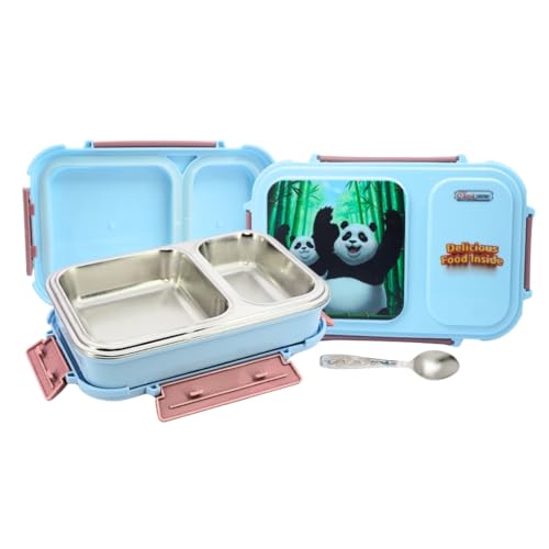 Classic Steels Bento Duo Lunch Box for Kids (750ml) | 2 Compartments Stainless Steel Insulated Tiffin Box with Spoon | Leak-Proof Silicone Seal | School Lunch Box | WE are The Future Design, Blue - Image 1