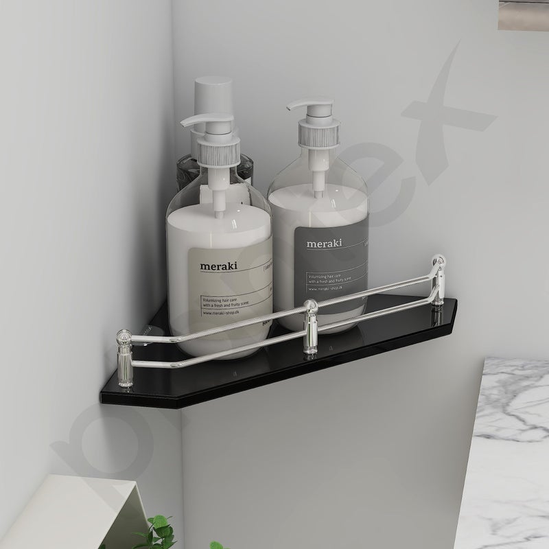 Plantex Premium Diamond Black Glass Corner Shelf for Bathroom/Kitchen Shelf/Bathroom Accessories (9x9 Inches) - Pack of 1 - Image 2