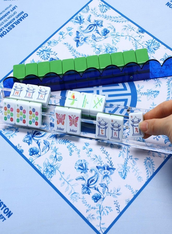 DoubleFill مجموعة DoubleFill المكونة من 4 قطع من رفوف وأدوات دفع قطع لعبة ما جونغ، حوامل أكريليك متكاملة، رفوف مغناطيسية مزخرفة لتنظيم قطع لعبة ما جونغ، سهلة الاستخدام لأمسيات الألعاب المنزلية (حافة مزخرفة، ملونة) - Image 5