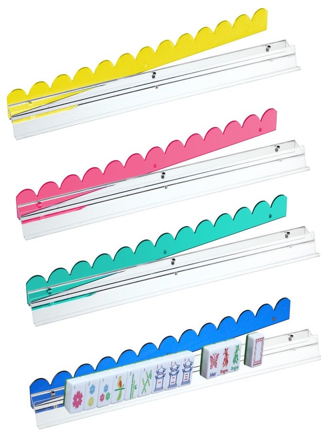 DoubleFill مجموعة DoubleFill المكونة من 4 قطع من رفوف وأدوات دفع قطع لعبة ما جونغ، حوامل أكريليك متكاملة، رفوف مغناطيسية مزخرفة لتنظيم قطع لعبة ما جونغ، سهلة الاستخدام لأمسيات الألعاب المنزلية (حافة مزخرفة، ملونة) - Image 1