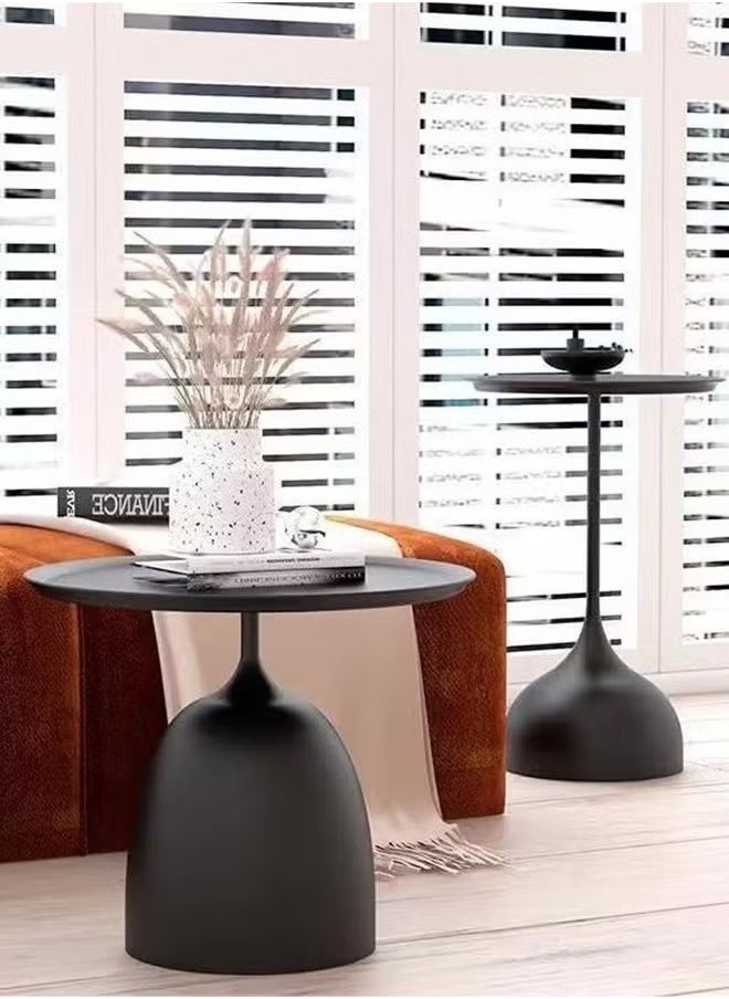 XiuWoo - 2-piece Coffee Table, Modern Table Bedside Set, Nordic Sofa Side Decoration Retro Metal Side Table, Suitable for Living Room, Bedroom, Terrace, Black - Image 1