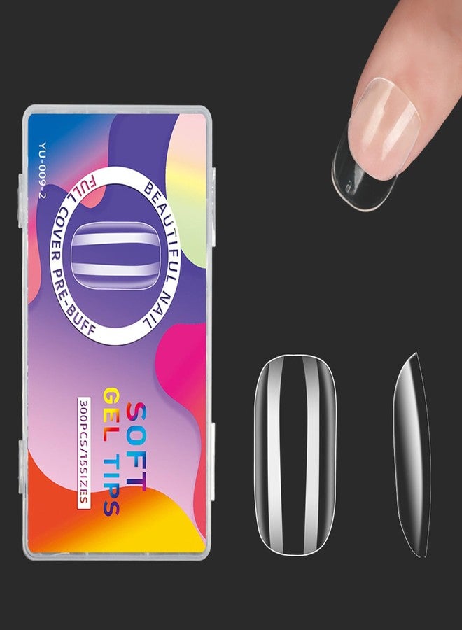 YIMART Press on Nails Short,300pcs Traceless Frosted ABS Artificial Nail Tips,NO Polishing Medium Design Matte Soft Gel Nail Tips for Extension Nail Salon (transparent, long almond) - Image 1