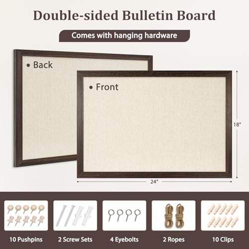 DOLLAR BOSS Bulletin Board with Linen 24'' x 18'' Wood Framed Cork Boards for Walls, Photo Display Pin Board, Decorative Corkboard for Office Home School Dorm Decor with 10 Pushpins, Dark Walnut - Image 5