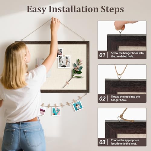 DOLLAR BOSS Bulletin Board with Linen 24'' x 18'' Wood Framed Cork Boards for Walls, Photo Display Pin Board, Decorative Corkboard for Office Home School Dorm Decor with 10 Pushpins, Dark Walnut - Image 4
