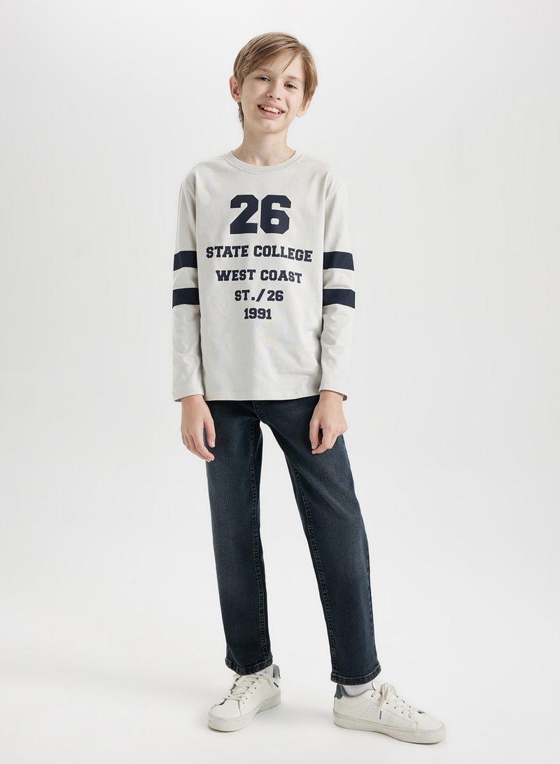 DeFacto Regular Fit Crew Neck Text Printed Long Sleeve T-Shirt  - Image 4