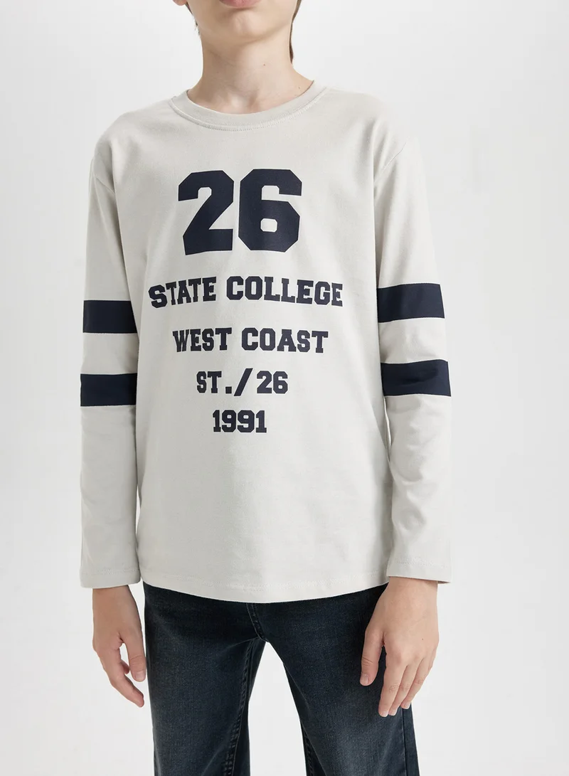 DeFacto Regular Fit Crew Neck Text Printed Long Sleeve T-Shirt