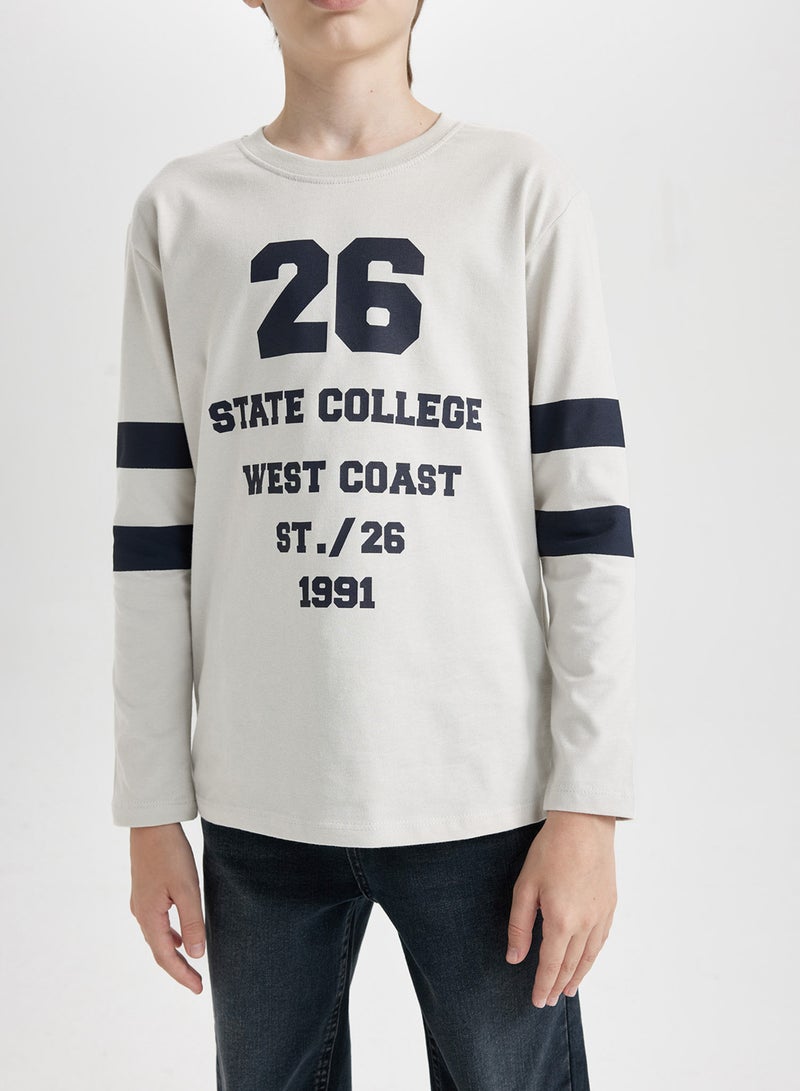 DeFacto Regular Fit Crew Neck Text Printed Long Sleeve T-Shirt  - Image 3