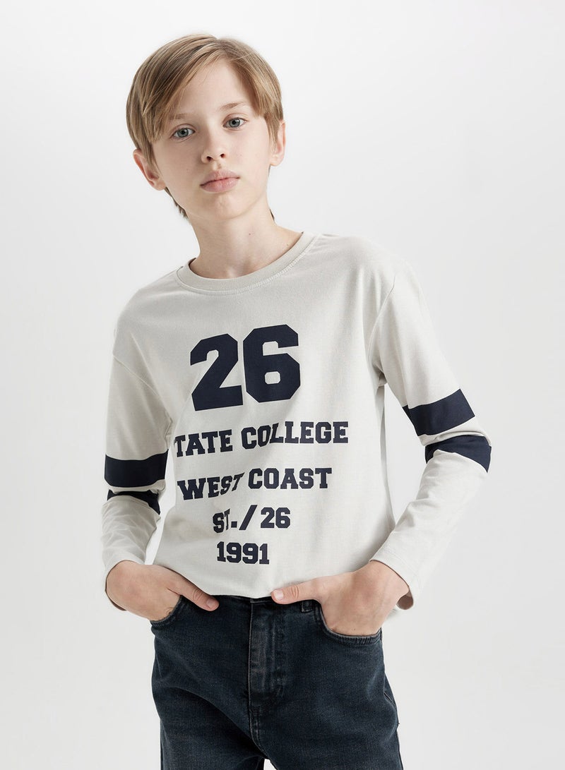 DeFacto Regular Fit Crew Neck Text Printed Long Sleeve T-Shirt  - Image 1