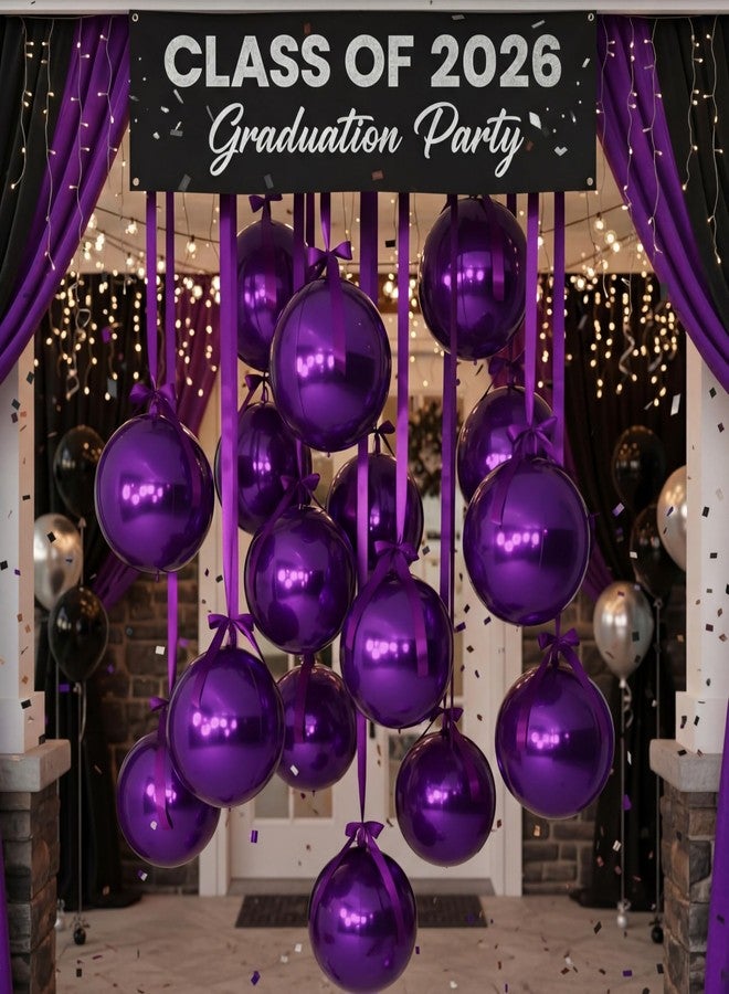 Jenaai 30 Set Round Foil Balloons Bulk 22 Inch 4d Metallic Giant Balloons Set with Satin Bows Ribbon for Ceiling Holiday Ornaments New Year Birthday Wedding Party Decoration(Purple) - Image 4