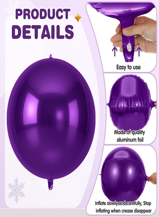 Jenaai 30 Set Round Foil Balloons Bulk 22 Inch 4d Metallic Giant Balloons Set with Satin Bows Ribbon for Ceiling Holiday Ornaments New Year Birthday Wedding Party Decoration(Purple) - Image 5