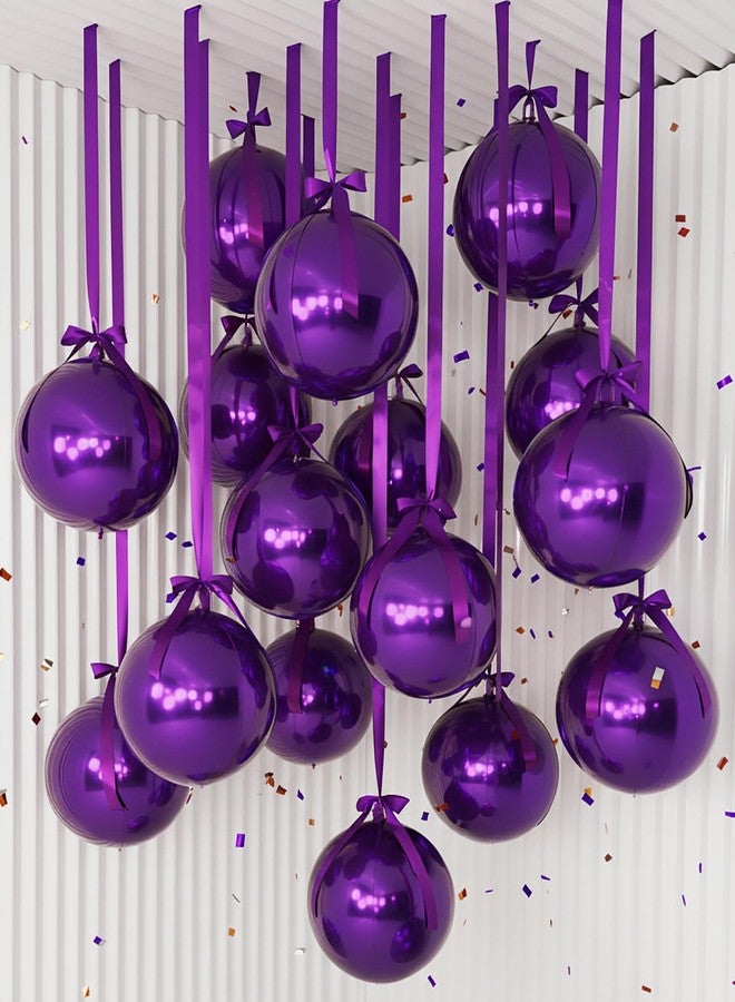 Jenaai 30 Set Round Foil Balloons Bulk 22 Inch 4d Metallic Giant Balloons Set with Satin Bows Ribbon for Ceiling Holiday Ornaments New Year Birthday Wedding Party Decoration(Purple) - Image 1