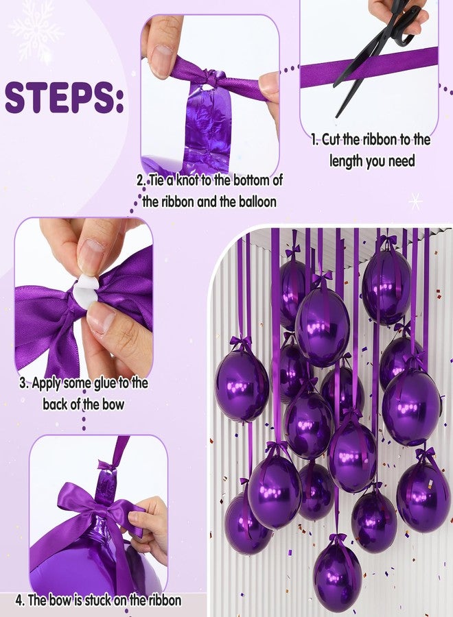 Jenaai 30 Set Round Foil Balloons Bulk 22 Inch 4d Metallic Giant Balloons Set with Satin Bows Ribbon for Ceiling Holiday Ornaments New Year Birthday Wedding Party Decoration(Purple) - Image 3