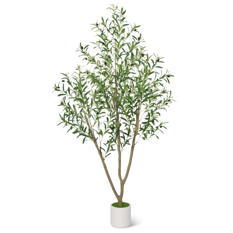 Timoo Faux Olive Tree 6FT Tall Olive Trees Artificial Indoor with White Planter, Artificial Plants Indoor Faux Tree with Realistic Leaves and Lifelike Fruits, Fake Plant for Home Office Decor - Image 1