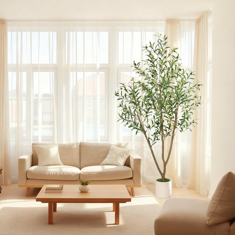 Timoo Faux Olive Tree 6FT Tall Olive Trees Artificial Indoor with White Planter, Artificial Plants Indoor Faux Tree with Realistic Leaves and Lifelike Fruits, Fake Plant for Home Office Decor - Image 3