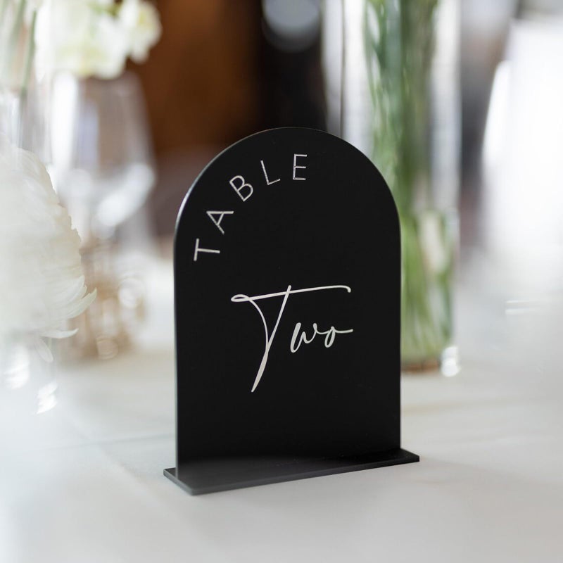 JINMURY Black Arched Wedding Table Numbers with Stands 1-10, 5x7 Inch Black Acrylic Arch Sign with Holder, Table Number 1-10, 5"x7") - Image 5