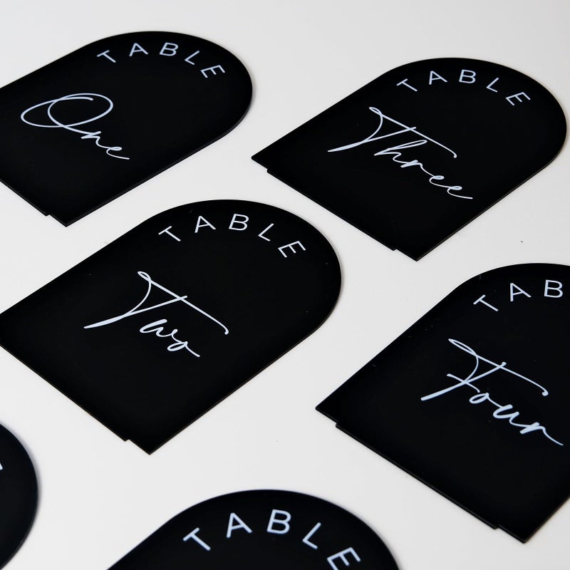 JINMURY Black Arched Wedding Table Numbers with Stands 1-10, 5x7 Inch Black Acrylic Arch Sign with Holder, Table Number 1-10, 5"x7") - Image 4
