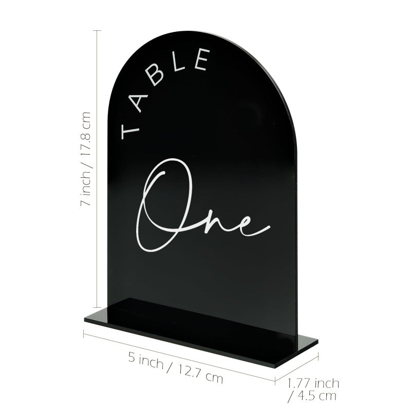 JINMURY Black Arched Wedding Table Numbers with Stands 1-10, 5x7 Inch Black Acrylic Arch Sign with Holder, Table Number 1-10, 5"x7") - Image 2