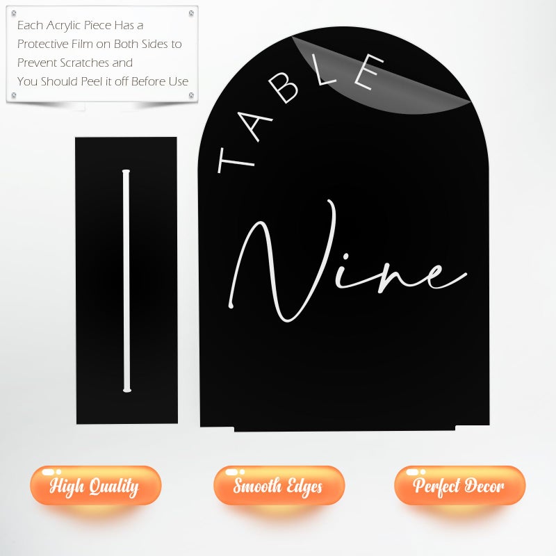 JINMURY Black Arched Wedding Table Numbers with Stands 1-10, 5x7 Inch Black Acrylic Arch Sign with Holder, Table Number 1-10, 5"x7") - Image 3