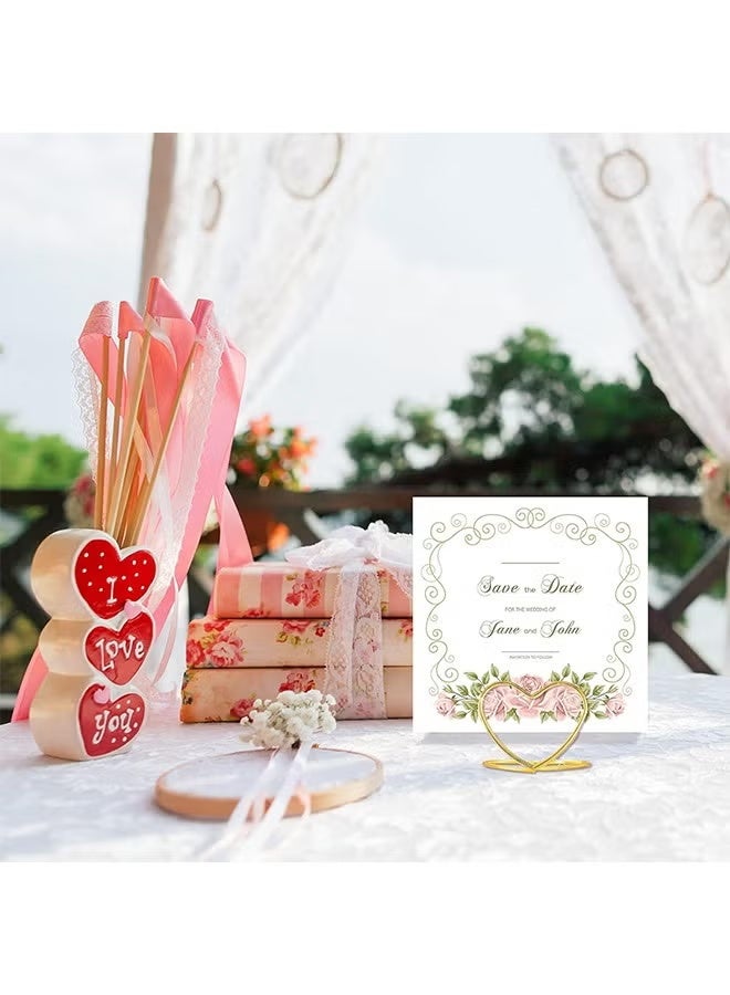 حامل أرقام الطاولة على شكل قلب، حامل بطاقات مكان، ملصقات جلوس الزفاف، مشابك، حاملات طاولات فولاذية لحفلات الزفاف، صور، ملاحظات، أعياد الميلاد، حفلات الزفاف (ذهبي) - Image 4