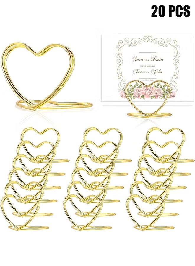 حامل أرقام الطاولة على شكل قلب، حامل بطاقات مكان، ملصقات جلوس الزفاف، مشابك، حاملات طاولات فولاذية لحفلات الزفاف، صور، ملاحظات، أعياد الميلاد، حفلات الزفاف (ذهبي) - Image 1