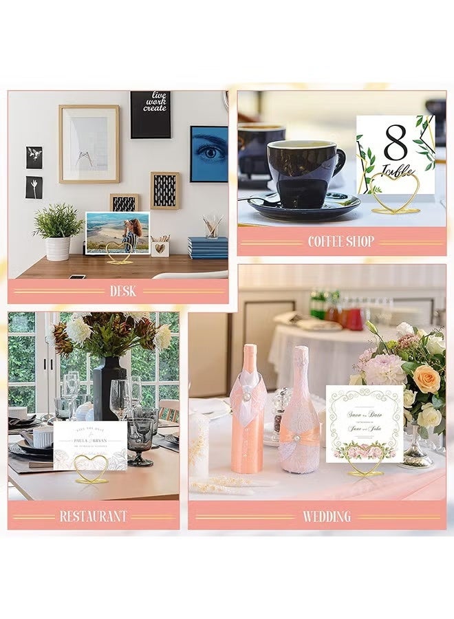 حامل أرقام الطاولة على شكل قلب، حامل بطاقات مكان، ملصقات جلوس الزفاف، مشابك، حاملات طاولات فولاذية لحفلات الزفاف، صور، ملاحظات، أعياد الميلاد، حفلات الزفاف (ذهبي) - Image 3