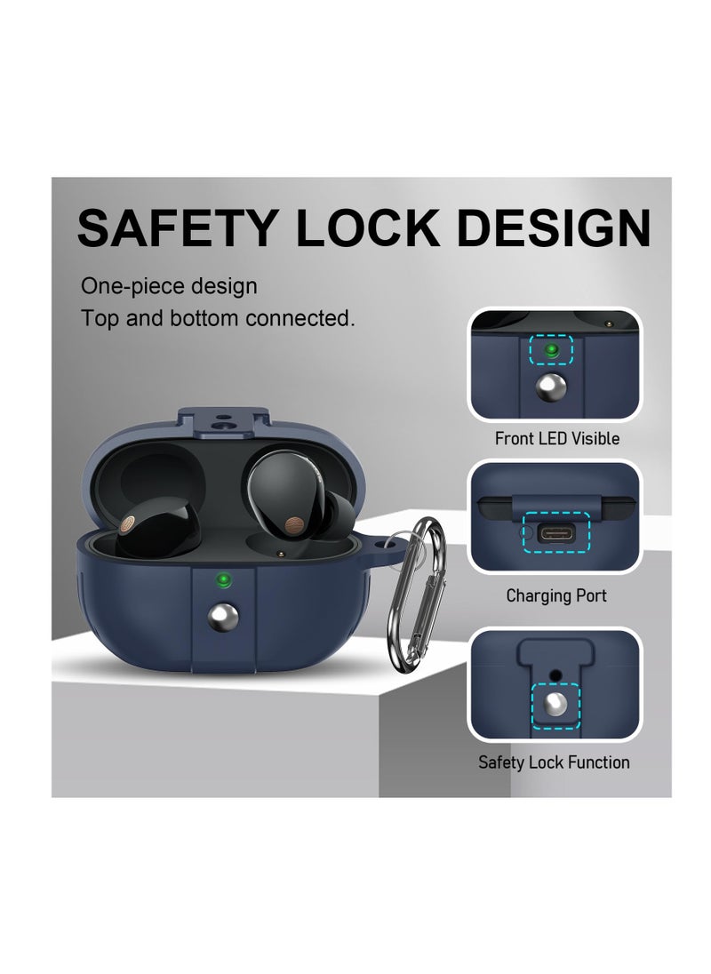 Anmi - [Secure Lock] Case Cover Compatible with Sony WF-1000XM5, Silicone Case for Sony WF-1000XM5 Earbuds, Shockproof Anti Scratch Case Protective Cover with Carabiner and Lanyard (Blue) - Image 1