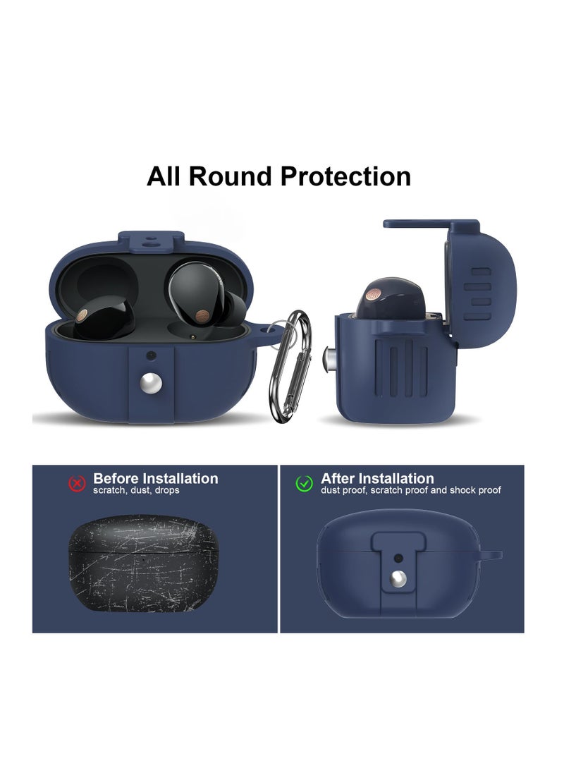 Anmi - [Secure Lock] Case Cover Compatible with Sony WF-1000XM5, Silicone Case for Sony WF-1000XM5 Earbuds, Shockproof Anti Scratch Case Protective Cover with Carabiner and Lanyard (Blue) - Image 1