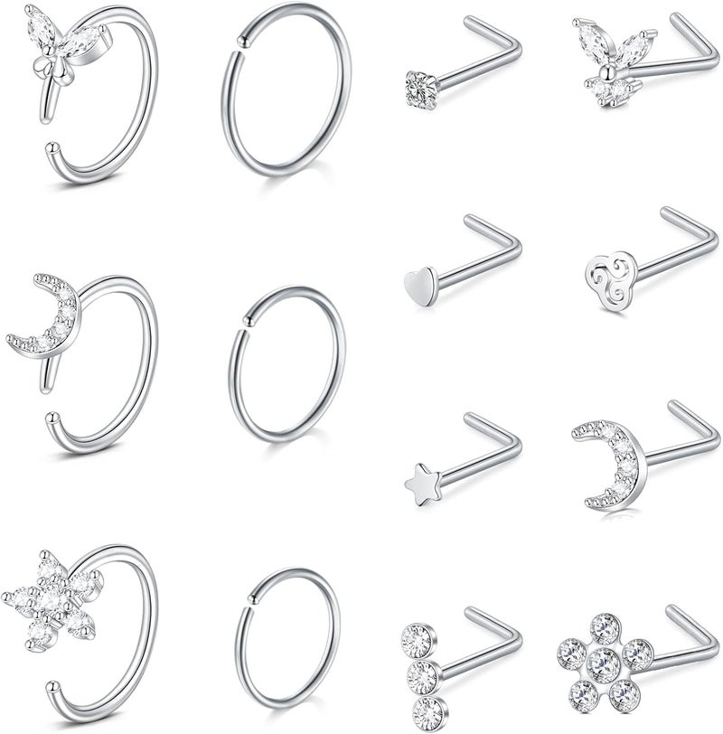 D.Bella 18G Nose Rings for Women Nose Rings Studs Stainless Steel L-Shaped Nose Studs Screw Nose Piercing Jewelry - Image 1