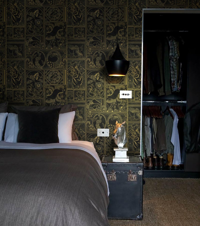 Erfoni Black and Gold Wallpaper Vintage Peel and Stick Wallpaper Special Animals Pattern Contact Paper Stick and Peel Self Adhesive Removable Wall Paper for Countertop Cabinets Covering 78.7"x17.7" - Image 5