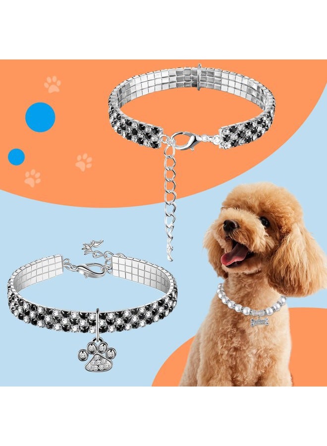 Sanwuta 4 Pcs Pearl Dog Collar Necklaces Small Dogs Cats Rhinestones Collar Necklace Set, Crystal Pet Puppy Dog Necklace Adjustable Dog Jewelry for Pet Small Girls Cats (Small, Paw Style) - Image 5