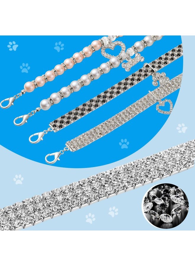 Sanwuta 4 Pcs Pearl Dog Collar Necklaces Small Dogs Cats Rhinestones Collar Necklace Set, Crystal Pet Puppy Dog Necklace Adjustable Dog Jewelry for Pet Small Girls Cats (Small, Paw Style) - Image 4