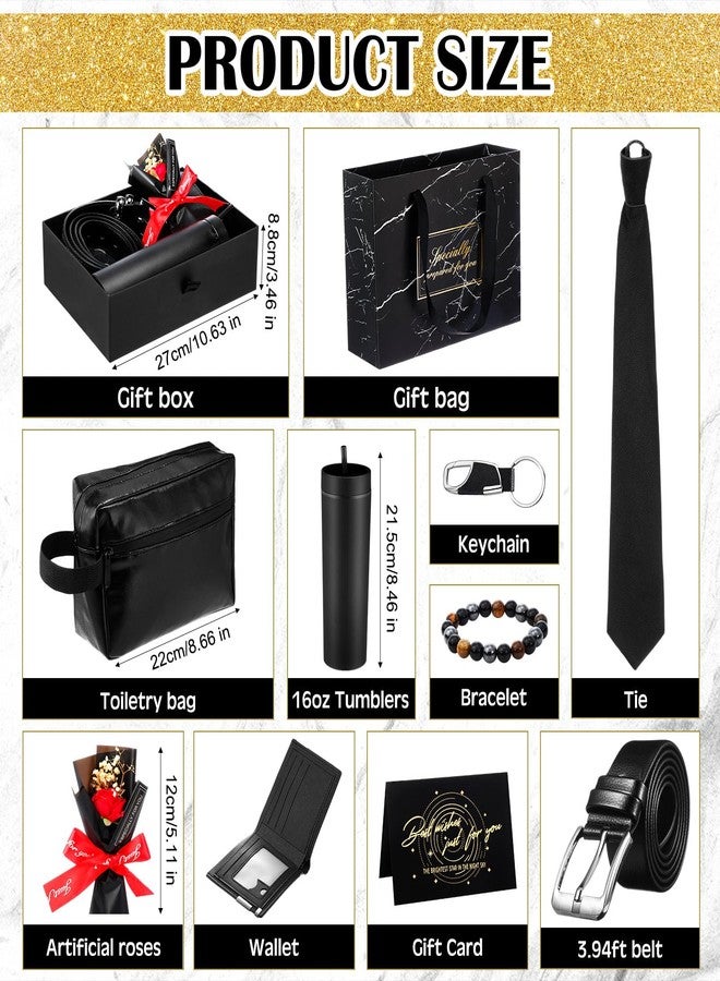 Tioncy 10 Pcs Birthday Gifts for Men Christmas Gifts Box Baskets Set, 16 oz Tumblers Wallet Tie Belt Keychain for Dad Husband Boyfriend Men Employee Retirement Anniversary Thank You(General) - Image 2