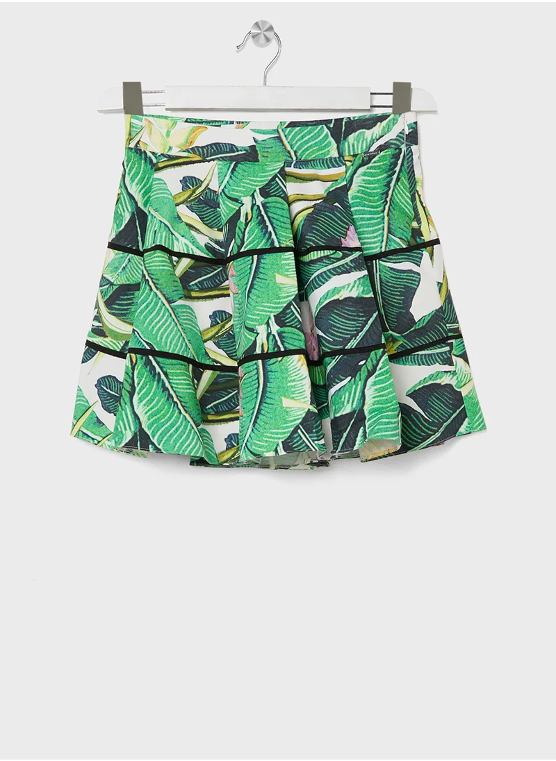 loredana Teen Leaf Print Skirt