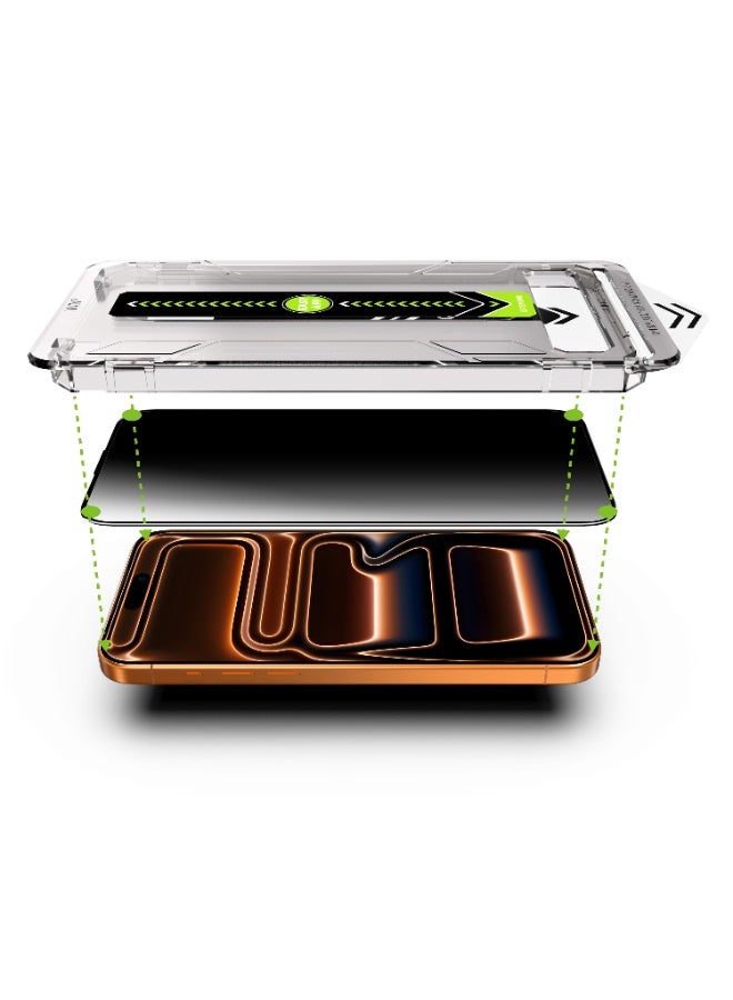 Zifriend Screen Protector iPhone 17 Pro Privacy Easy Installation, 9H Hardness, A++ Quality. Protect your screen from side views with premium privacy glass — clear from the front, hidden from the sides. Perfect for public use to keep personal data safe. Includes smart alignment frame for quick, precise, bubble-free installation. Made of durable 9H Asahi Japanese glass, anti-scratch, anti-dust, anti-fingerprint, and fully touch-sensitive with a sleek black edge. - Image 2